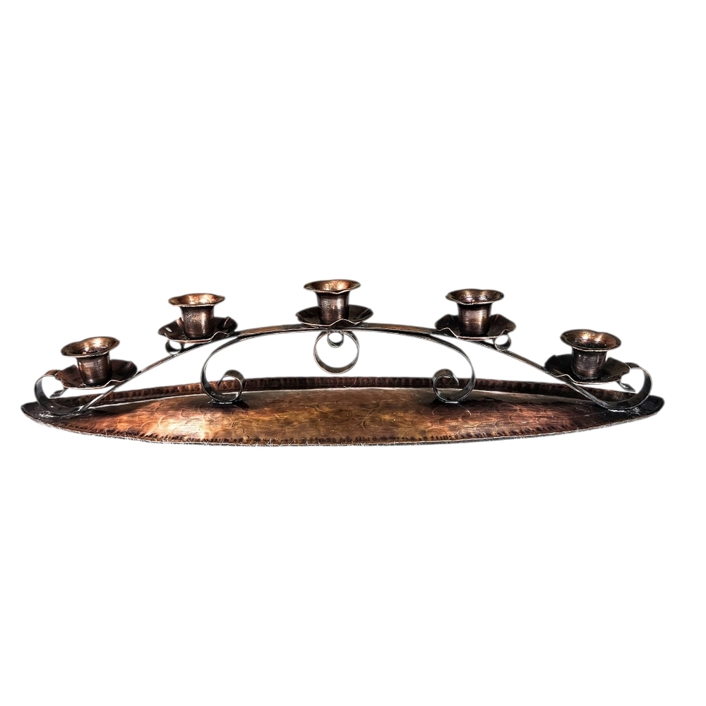 Vintage Coppercraft Hammered Copper Arts & Crafts Brutalist Candlestick Holder